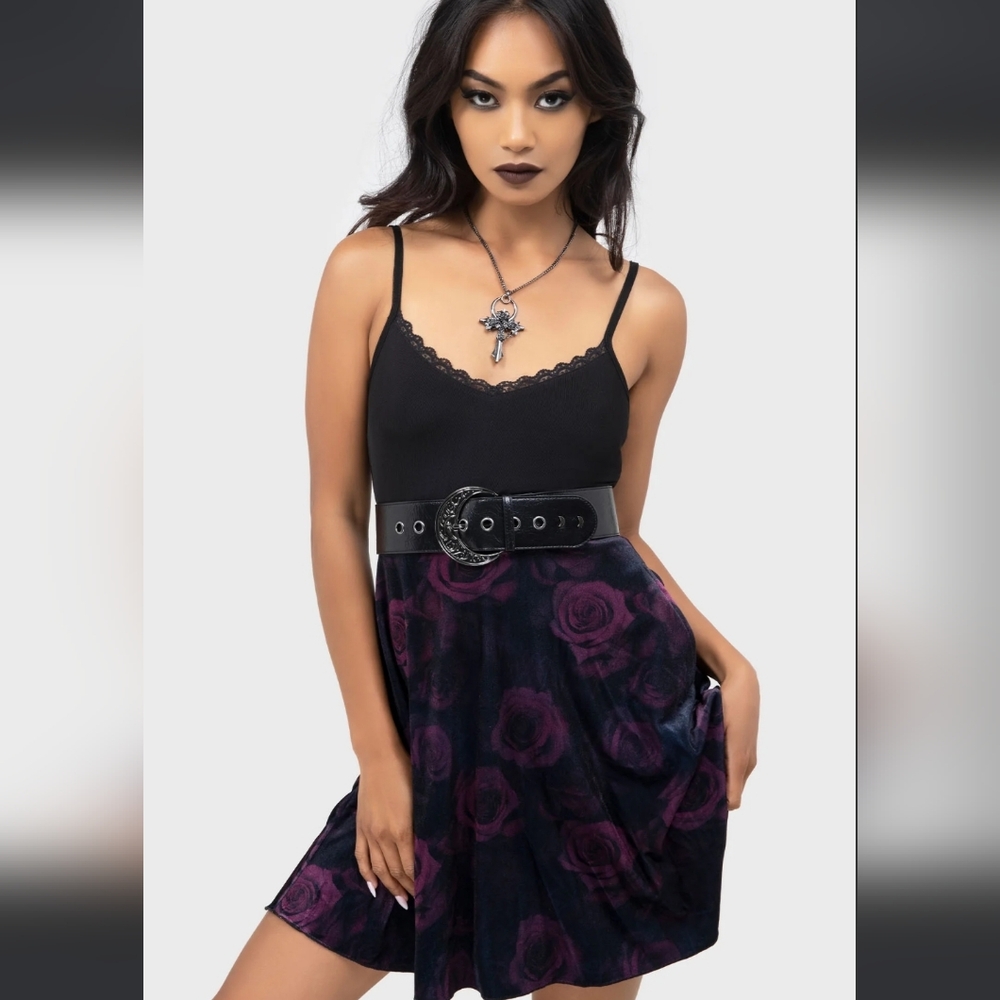 Killstar Black and Purple Rose Mini Dress - Picture 5 of 7